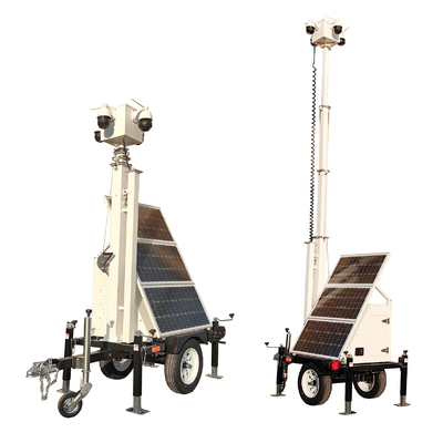 屋外スポーツイベント用のカメラシステム付きの小型太陽光監視トレーラー