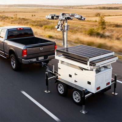 太陽光CCTVセキュリティトレーラー 8*300W 太陽光パネル IP66 防水ケース 建設工事用